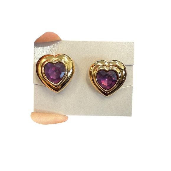 Avon Goldtone Heart clip Earrings with simulated amethyst Feb birthstone - Picture 1 of 5